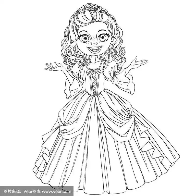 可爱的小公主与卷曲的头发轮廓