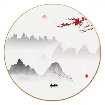 品牌直营 山水画 客厅 风景 圆形框装饰画中国风挂画禅意水墨山水壁画