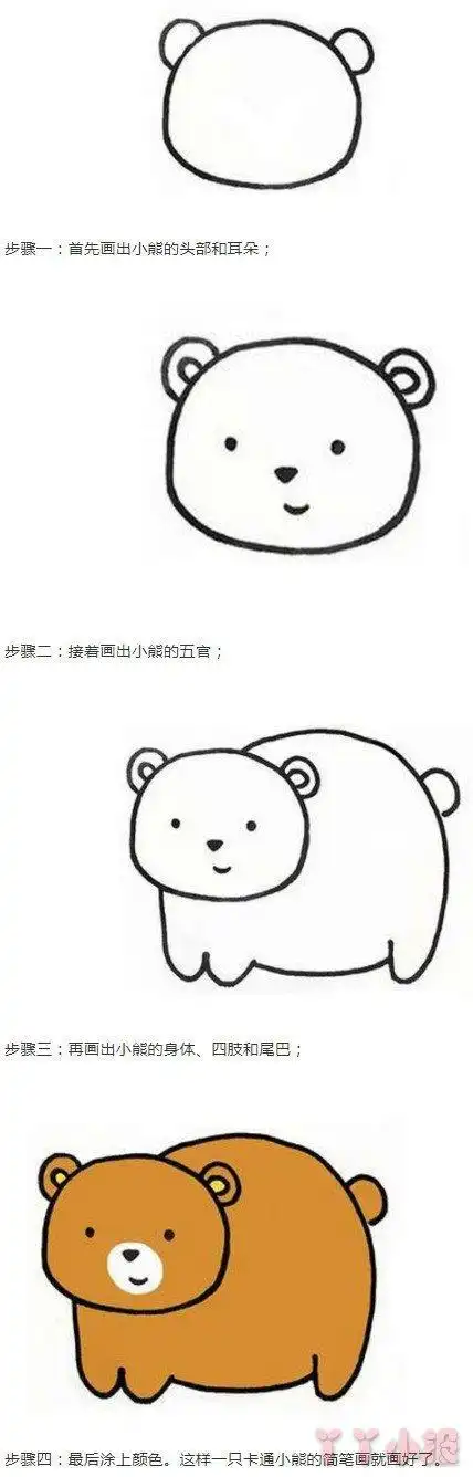 卡通小熊的画法步骤涂色小熊简笔画图片