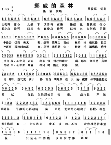 伍佰挪威的森林简谱