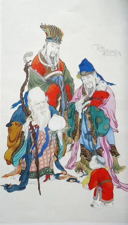 工笔画白描底稿神仙人物画《三星图福禄寿上色步骤图文字说明》