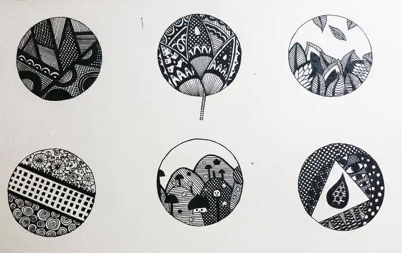 圆形黑白画创作