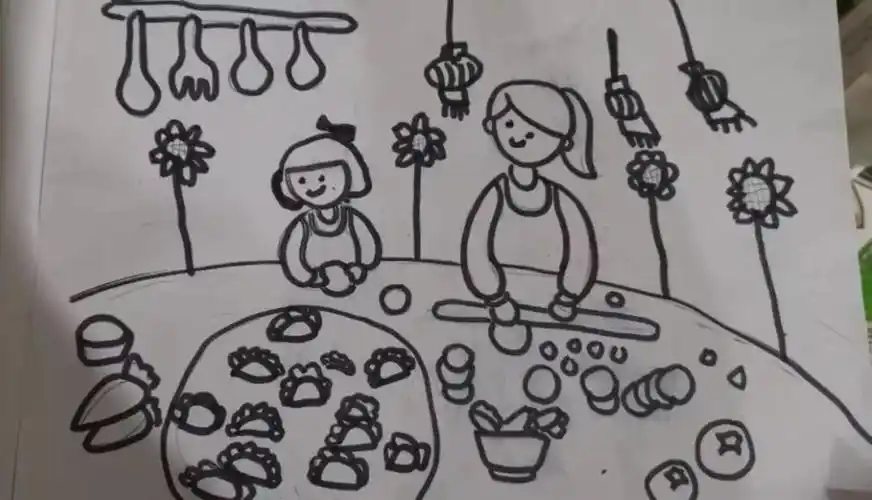 和妈妈包饺子是一件开心的事!看我画的小动物!