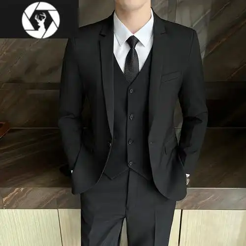 hongzun休闲西服套装男士修身商务职业正装韩版伴郎礼服新郎主持西装