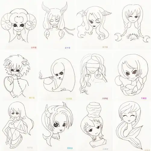 十二星座手绘临摹原画