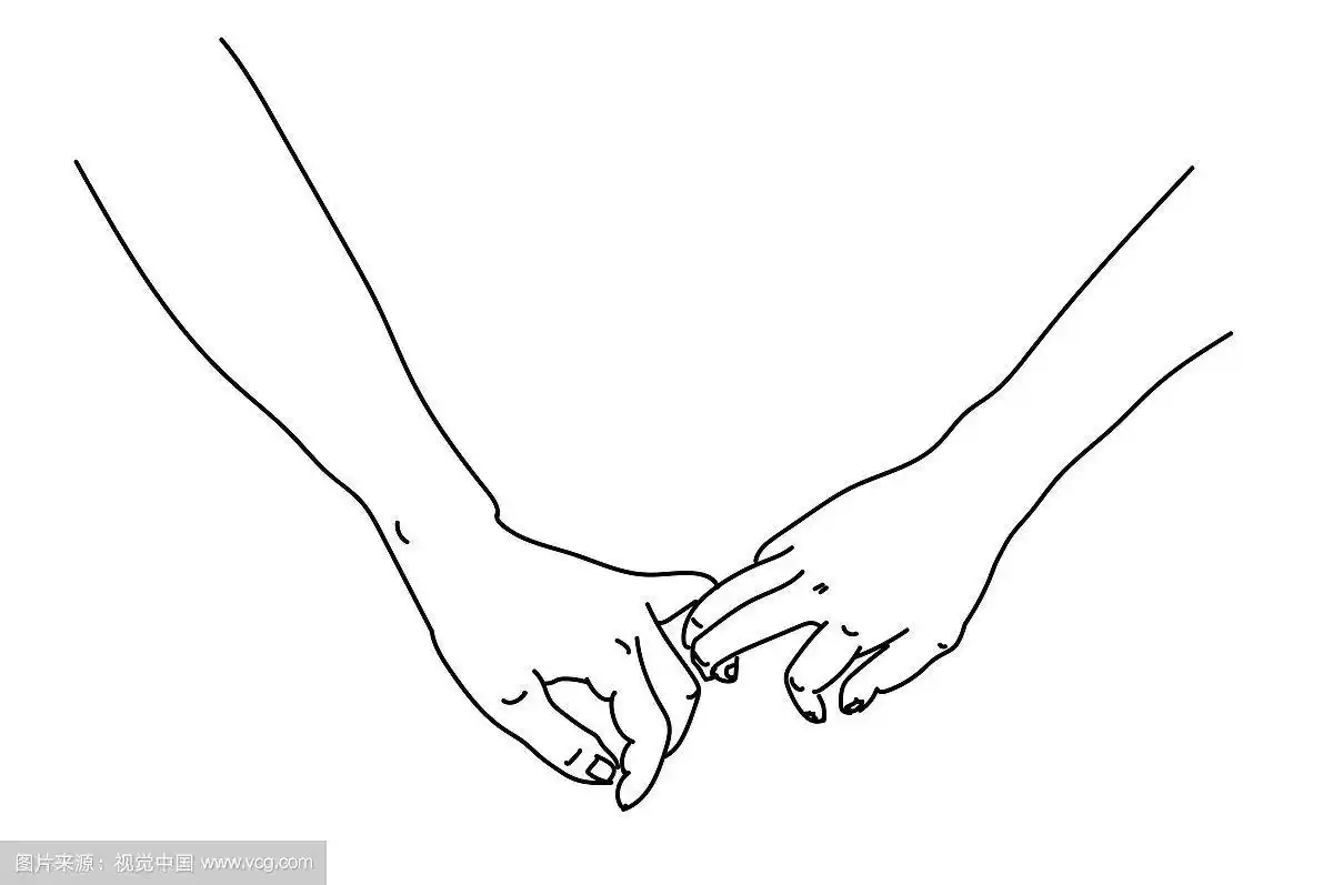 情侣手牵手十指相扣简易矢量线稿插画