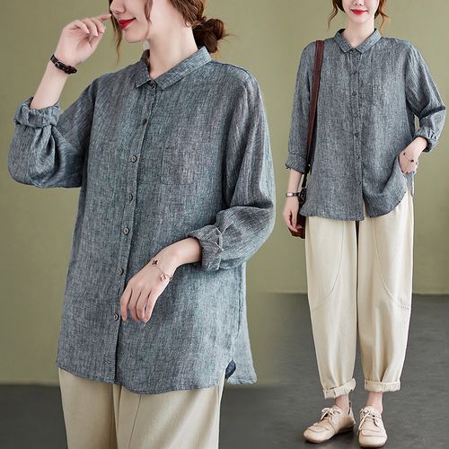 长袖棉麻衬衫休闲复古文艺亚麻宽松上衣