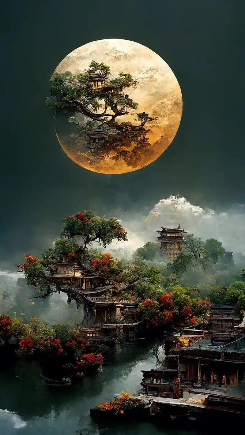 古风山水画.浮世三千,吾爱有三,日月与卿,日为朝,月为暮,卿 - 抖音