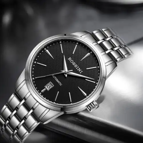 罗西尼正品手表男精钢男士手表自动机械表防水休闲钢带男表515709