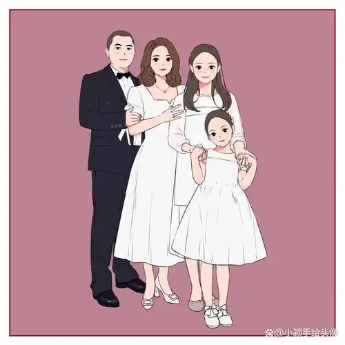 卡通全家福头像,一家四口漫画风手绘图片,可爱有个性