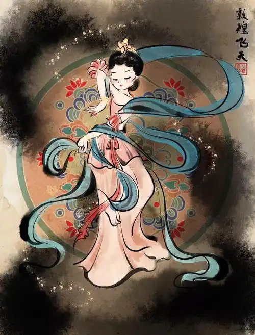 插画水墨古风敦煌小飞天3附线稿