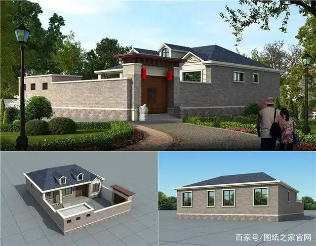 农村建房设计效果图,简单大方,住在里面都乐呵呵,第一款带院子