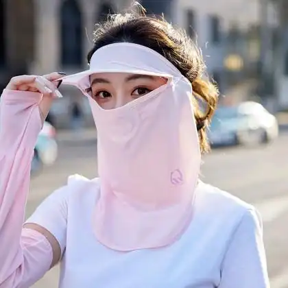夏季新款防晒面罩女全脸防紫外线帽子冰丝薄款面纱防尘护颈口罩男