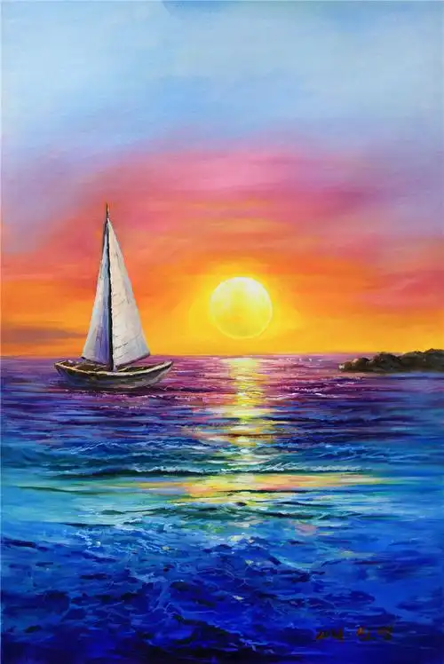 朝鲜风景油画一级画家 仁英《一帆风顺》在线拍卖,朝鲜风景油画一级