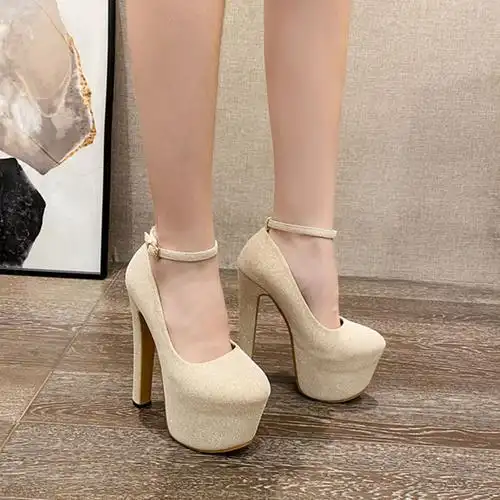 高跟鞋婚鞋春季新款宴会鞋t台模特防水台大码走秀恨天高黑色单鞋