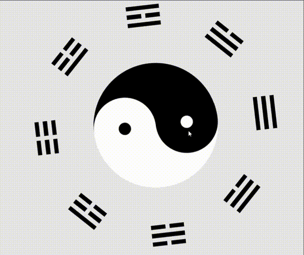 自动旋转的八卦图,一个html文件就行,如下动态图所示:taijitu.html !