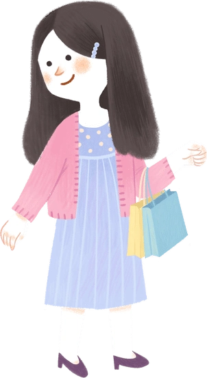 母亲节手绘彩铅质感卡通人物插画-购物妈妈