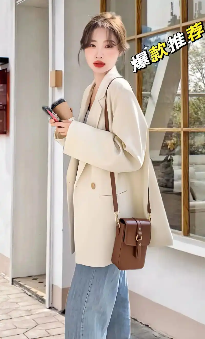 炸街高级感米色休闲西装外套.米白色的韩版小西装外套! 整体版 - 抖音