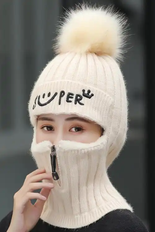 帽子女冬天针织护耳毛线帽保暖加厚绒韩版潮百搭秋冬季骑车套头帽