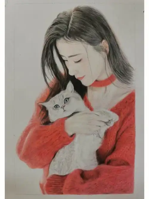 彩铅画猫女