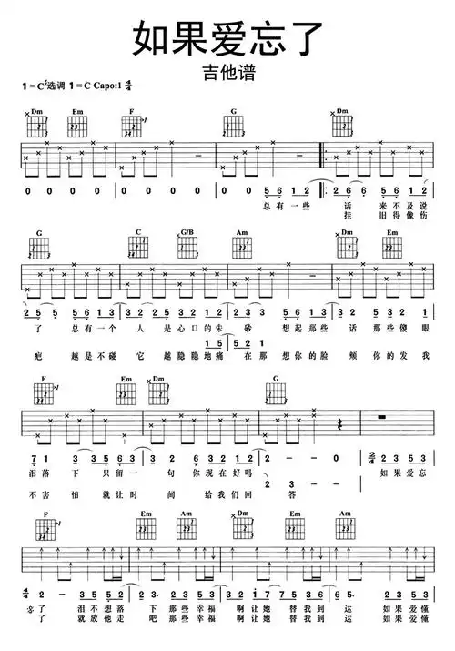 如果爱忘了吉他谱