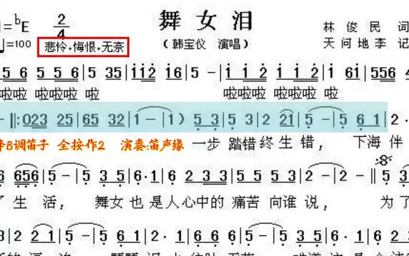 笛声缘:动态乐谱《舞女泪》笛子演奏