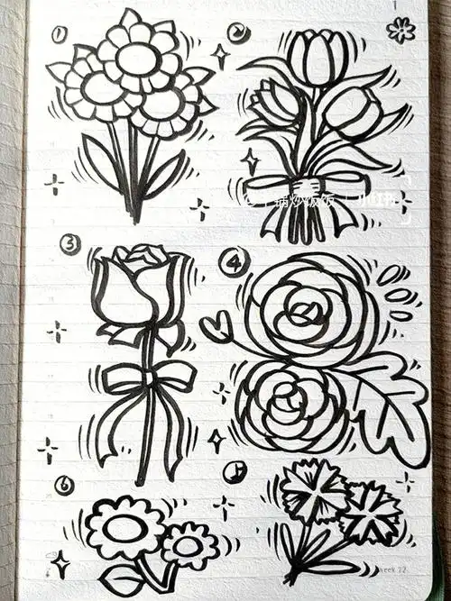 每天一个简笔画81⑥种花花画法78