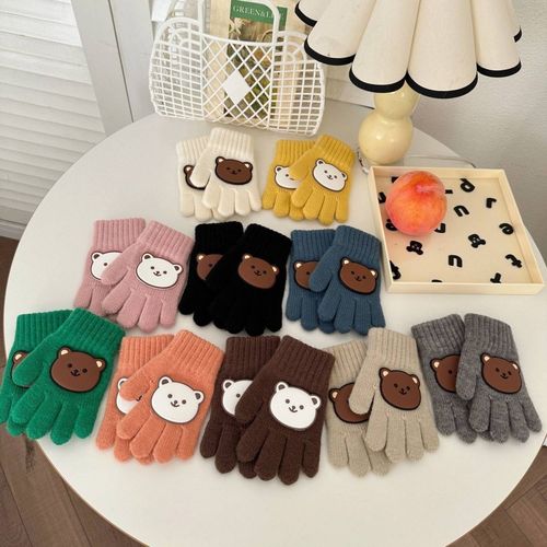 新款小熊保暖防寒男童女童分指针织宝宝手套卡通儿童手套秋冬季