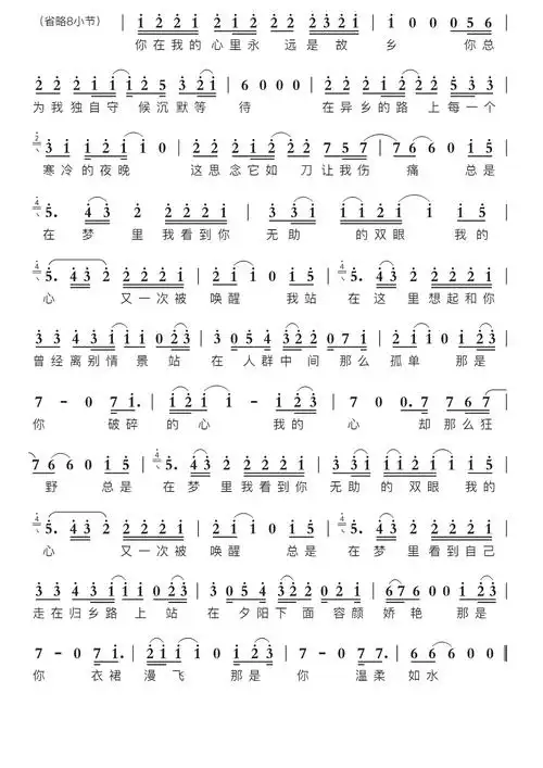 故乡智能简谱演唱许巍