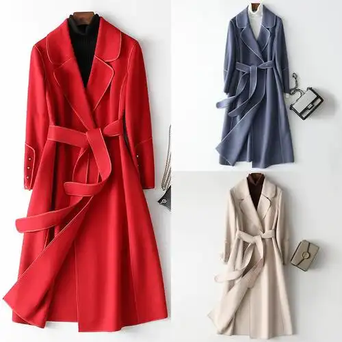 新年战袍长款双面羊绒大衣女春秋新款女装包边100纯羊毛呢外套