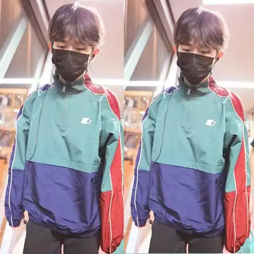 易烊千玺同款衣服女 学生 韩版_易烊千玺同款衣服宽松冲锋衣拼色拉链