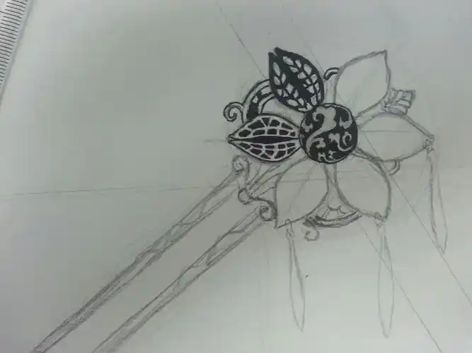 插画黑白线描发簪