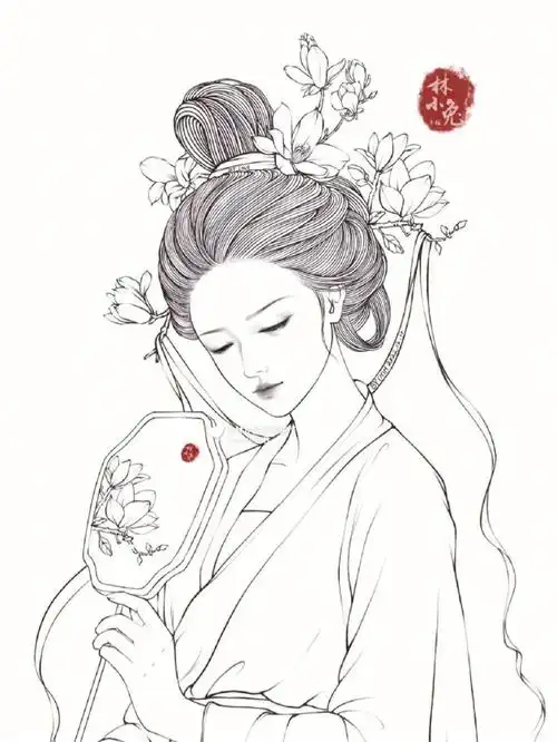 ipad绘画白玉兰执扇装饰古风线稿