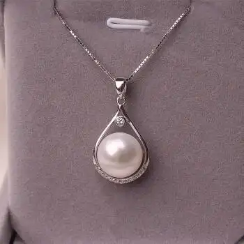 岚珊蝶灿淡水珍珠吊坠项链s925银珍珠项坠女锁骨链单珠白色珍珠1112mm