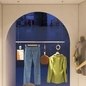 服装店不锈钢悬挂橱窗双层钢丝吊架吊挂婚纱陈列架货架侧挂吊杆展
