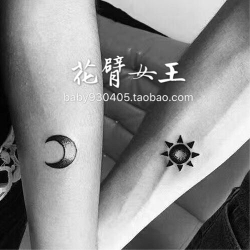 花臂少女tattoo x43 原宿情侣太阳月亮图案点刺逼真纹身贴 满20元