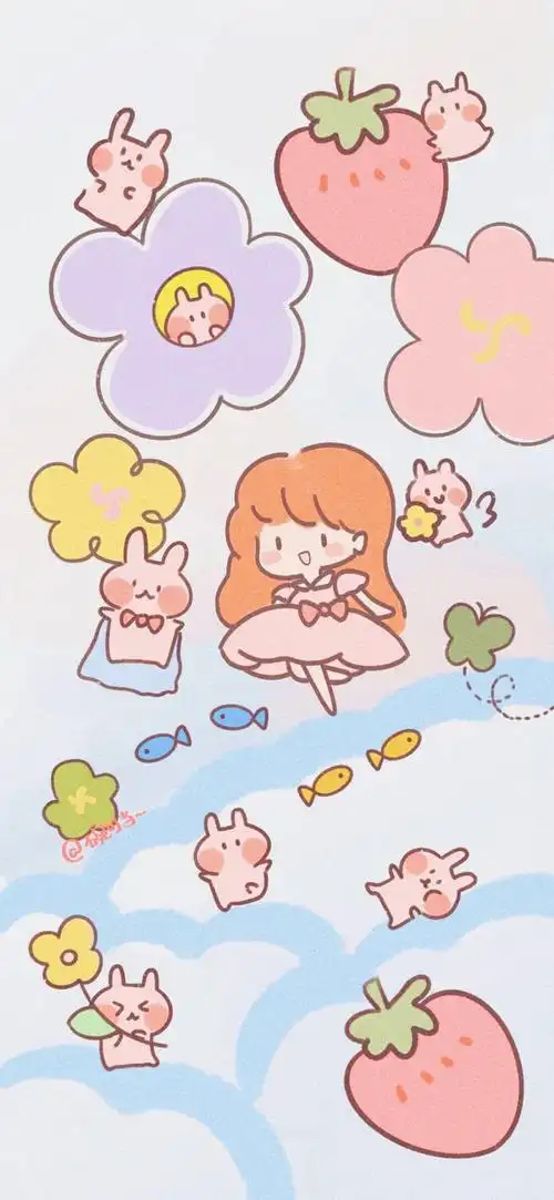 少女心壁纸 - cr:@见水印 插画 素材 ins 韩系 可爱 简约 手绘 动漫