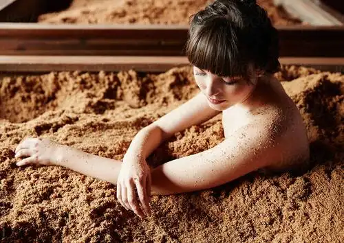 woman soaking in fermented japanese cedar enzyme b