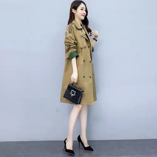 实拍休闲工装风衣2024秋季新款中长款女装上衣设计感宽松收腰外套双面