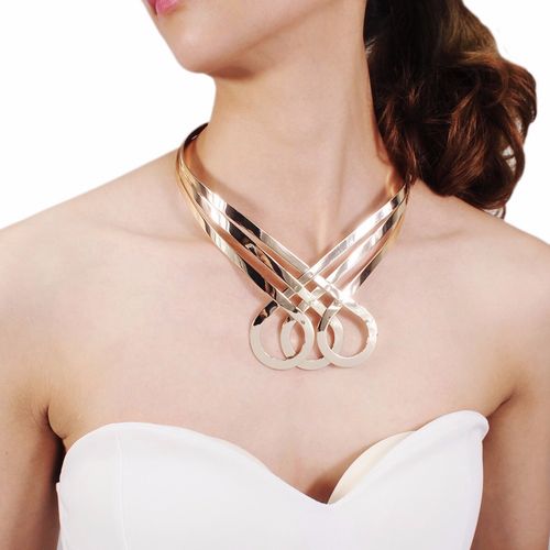 新款欧美外贸夸张金属几何项圈 朋克合金百搭颈圈配饰品女