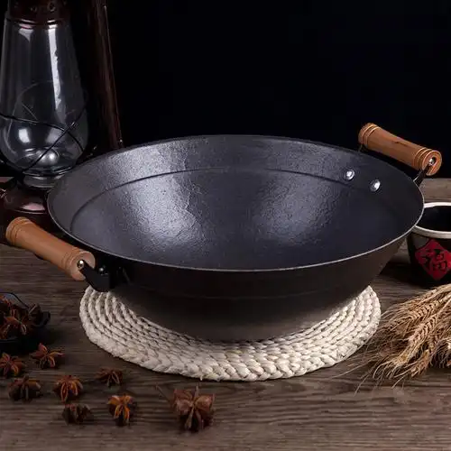 双耳铁锅老式铸铁锅燃气灶炒菜锅不粘锅炒锅无涂层加厚生铁锅