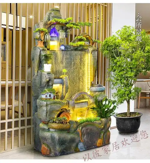 安迪慕品假山流水喷泉摆件鱼池客厅玄关装饰室内山水景观落地开业礼品