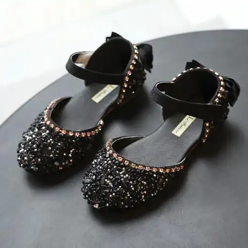 黑色女童小皮鞋儿童公主鞋2019新款夏季时尚软底鞋子女孩包头凉鞋