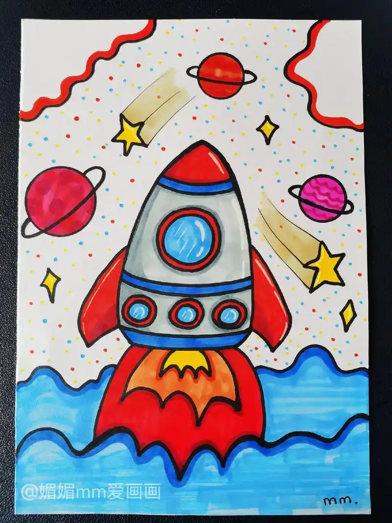 《冲上云霄》超级简单的太空儿童画,收藏好,一起来画一画吧#儿 - 抖音