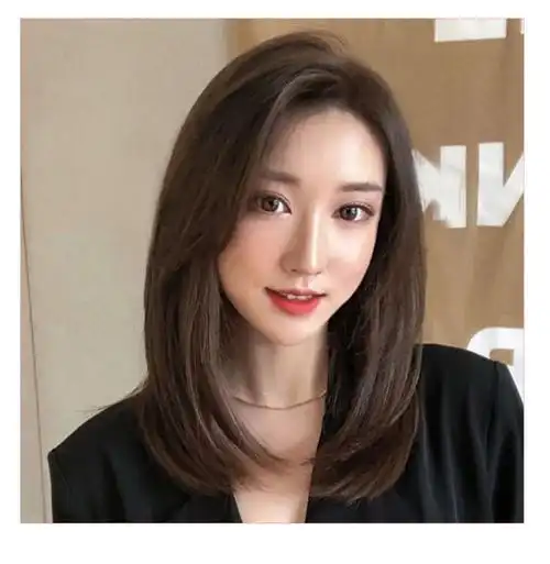 乐泡 假发女中长发真人发时尚气质八字刘海内扣锁骨发修颜减龄整顶