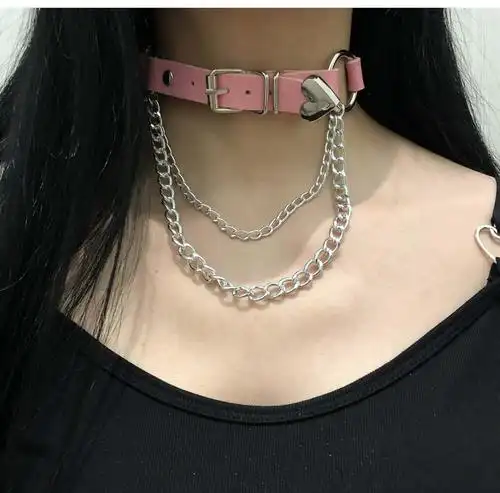 2020暗黑主义朋克少女桃心皮质项圈cosplay女装