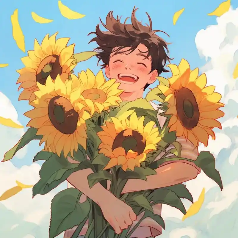 旧漫头像,抱向日葵的男孩.#优质头像 #动漫男头 #向日葵  - 抖音
