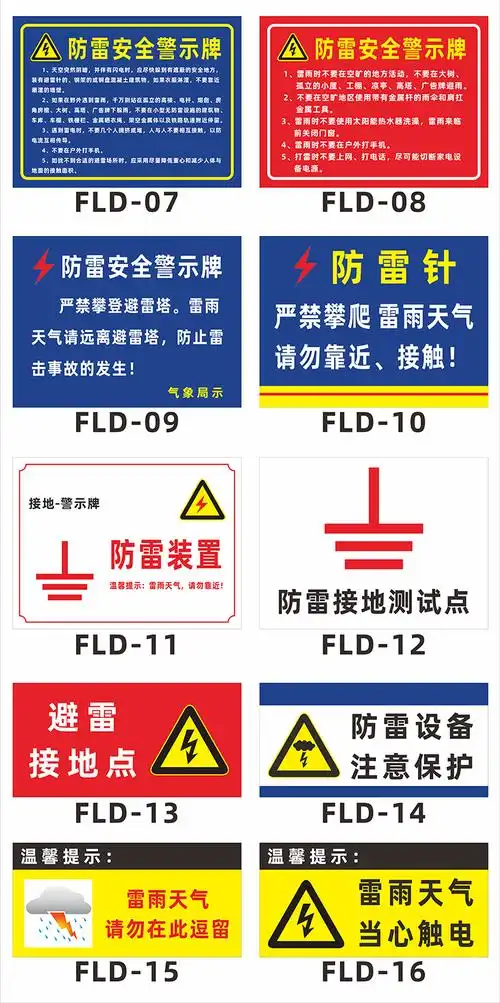 警示牌雷雨天气当心雷电防雷引下线标识牌定制dzq 避雷接地点(pvc板)