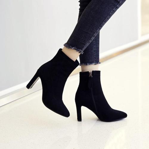 高跟鞋粗跟冬季短靴子