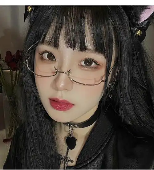 喜圣多新品朋克眼镜网红下半框眼镜框女日系二次元御姐软妹装饰无边框